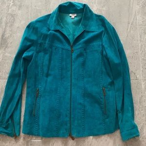 Vintage Teal Suede Leather Shirt Jacket Think Tank size L